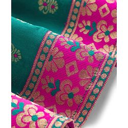 Babyhug Brocade Woven Half Sleeves Ethnic Dress With Floral Print - Green