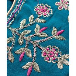Babyhug Brocade Woven Half Sleeves Ethnic Dress With Floral Embroidery & Print - Fuschia
