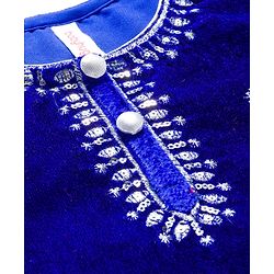 Babyhug Velvet Three Fourth Sleeves Embroidered Kurti Salwar Set with Dupatta - Royal Blue