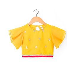Babyhug Brocade Woven Half Frill Sleeves Choli Lehenga Set with Dupatta Embroidery & Sequin Detailing - Yellow
