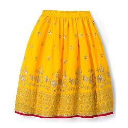 Babyhug Brocade Woven Half Frill Sleeves Choli Lehenga Set with Dupatta Embroidery & Sequin Detailing - Yellow