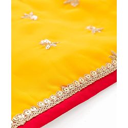 Babyhug Brocade Woven Half Frill Sleeves Choli Lehenga Set with Dupatta Embroidery & Sequin Detailing - Yellow