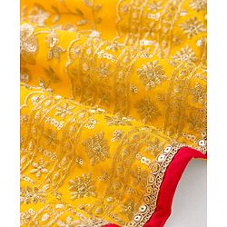 Babyhug Brocade Woven Half Frill Sleeves Choli Lehenga Set with Dupatta Embroidery & Sequin Detailing - Yellow