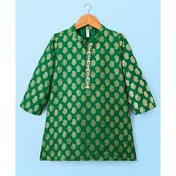 Babyhug Woven Full Sleeves Kurta Pajama Set With Floral Foil Print - Green