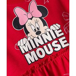 Babyhug Disney Single Jersey Knit Full Sleeves Frock With Minnie Mouse Graphics - Red