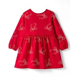 Babyhug Disney Single Jersey Knit Full Sleeves Frock With Minnie Mouse Graphics - Red