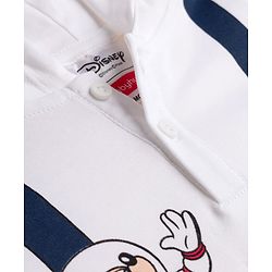 Babyhug Disney Interlock Knit Full Sleeves Hooded Romper With Mickey Mouse Graphics & Badge Detailing - White