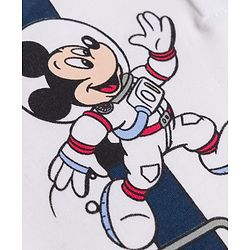 Babyhug Disney Interlock Knit Full Sleeves Hooded Romper With Mickey Mouse Graphics & Badge Detailing - White