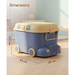 Babyhug Multipurpose Storage Box with Wheels for Kids Truck Theme - Classic Blue| Toy Storage Organizer with Pull Along Handle| Clip Lock Lid| Use as Ride-On & Building Block Tray| Kids Room Storage