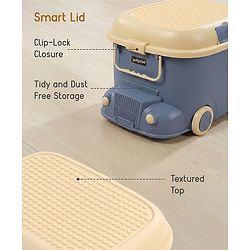 Babyhug Multipurpose Storage Box with Wheels for Kids Truck Theme - Classic Blue| Toy Storage Organizer with Pull Along Handle| Clip Lock Lid| Use as Ride-On & Building Block Tray| Kids Room Storage