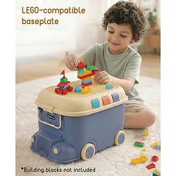 Babyhug Multipurpose Storage Box with Wheels for Kids Truck Theme - Classic Blue| Toy Storage Organizer with Pull Along Handle| Clip Lock Lid| Use as Ride-On & Building Block Tray| Kids Room Storage