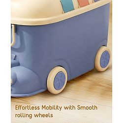 Babyhug Multipurpose Storage Box with Wheels for Kids Truck Theme - Classic Blue| Toy Storage Organizer with Pull Along Handle| Clip Lock Lid| Use as Ride-On & Building Block Tray| Kids Room Storage