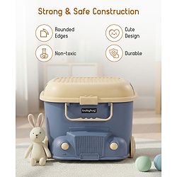 Babyhug Multipurpose Storage Box with Wheels for Kids Truck Theme - Classic Blue| Toy Storage Organizer with Pull Along Handle| Clip Lock Lid| Use as Ride-On & Building Block Tray| Kids Room Storage