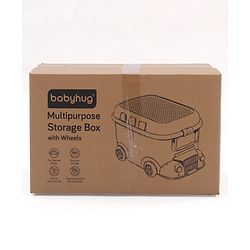 Babyhug Multipurpose Storage Box with Wheels for Kids Truck Theme - Classic Blue| Toy Storage Organizer with Pull Along Handle| Clip Lock Lid| Use as Ride-On & Building Block Tray| Kids Room Storage