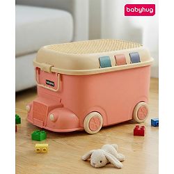 Babyhug Multipurpose Storage Box with Wheels for Kids Truck Theme - Classic Blue| Toy Storage Organizer with Pull Along Handle| Clip Lock Lid| Use as Ride-On & Building Block Tray| Kids Room Storage