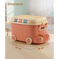 Babyhug Multipurpose Storage Box with Wheels for Kids Truck Theme - Classic Blue| Toy Storage Organizer with Pull Along Handle| Clip Lock Lid| Use as Ride-On & Building Block Tray| Kids Room Storage