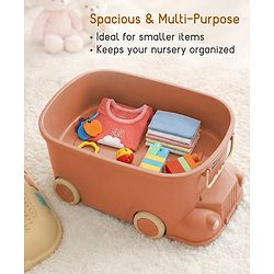 Babyhug Multipurpose Storage Box with Wheels for Kids Truck Theme - Classic Blue| Toy Storage Organizer with Pull Along Handle| Clip Lock Lid| Use as Ride-On & Building Block Tray| Kids Room Storage