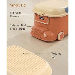 Babyhug Multipurpose Storage Box with Wheels for Kids Truck Theme - Classic Blue| Toy Storage Organizer with Pull Along Handle| Clip Lock Lid| Use as Ride-On & Building Block Tray| Kids Room Storage
