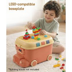Babyhug Multipurpose Storage Box with Wheels for Kids Truck Theme - Classic Blue| Toy Storage Organizer with Pull Along Handle| Clip Lock Lid| Use as Ride-On & Building Block Tray| Kids Room Storage