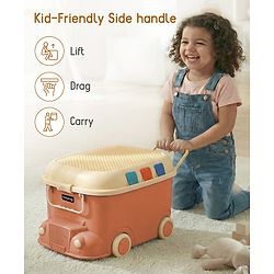 Babyhug Multipurpose Storage Box with Wheels for Kids Truck Theme - Classic Blue| Toy Storage Organizer with Pull Along Handle| Clip Lock Lid| Use as Ride-On & Building Block Tray| Kids Room Storage