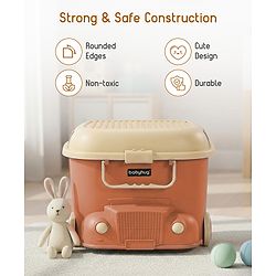 Babyhug Multipurpose Storage Box with Wheels for Kids Truck Theme - Classic Blue| Toy Storage Organizer with Pull Along Handle| Clip Lock Lid| Use as Ride-On & Building Block Tray| Kids Room Storage