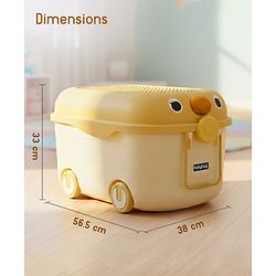 Babyhug Multipurpose Storage Box with Wheels for Kids Animal Theme Pastel Yellow| Toy Storage Organizer with Pull Along Handle| Clip Lock Lid| Use as Ride-On & Building Block Tray| Kids Room Storage