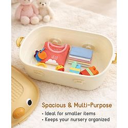 Babyhug Multipurpose Storage Box with Wheels for Kids Animal Theme Pastel Yellow| Toy Storage Organizer with Pull Along Handle| Clip Lock Lid| Use as Ride-On & Building Block Tray| Kids Room Storage