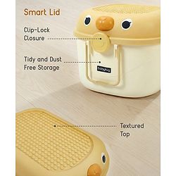 Babyhug Multipurpose Storage Box with Wheels for Kids Animal Theme Pastel Yellow| Toy Storage Organizer with Pull Along Handle| Clip Lock Lid| Use as Ride-On & Building Block Tray| Kids Room Storage
