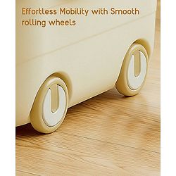 Babyhug Multipurpose Storage Box with Wheels for Kids Animal Theme Pastel Yellow| Toy Storage Organizer with Pull Along Handle| Clip Lock Lid| Use as Ride-On & Building Block Tray| Kids Room Storage