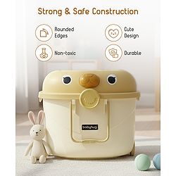 Babyhug Multipurpose Storage Box with Wheels for Kids Animal Theme Pastel Yellow| Toy Storage Organizer with Pull Along Handle| Clip Lock Lid| Use as Ride-On & Building Block Tray| Kids Room Storage