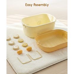 Babyhug Multipurpose Storage Box with Wheels for Kids Animal Theme Pastel Yellow| Toy Storage Organizer with Pull Along Handle| Clip Lock Lid| Use as Ride-On & Building Block Tray| Kids Room Storage