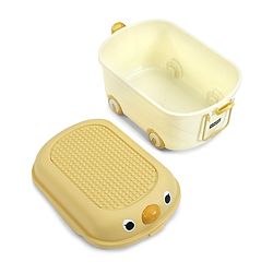 Babyhug Multipurpose Storage Box with Wheels for Kids Animal Theme Pastel Yellow| Toy Storage Organizer with Pull Along Handle| Clip Lock Lid| Use as Ride-On & Building Block Tray| Kids Room Storage