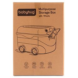 Babyhug Multipurpose Storage Box with Wheels for Kids Animal Theme Pastel Yellow| Toy Storage Organizer with Pull Along Handle| Clip Lock Lid| Use as Ride-On & Building Block Tray| Kids Room Storage