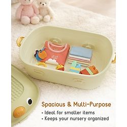 Babyhug Multipurpose Storage Box with Wheels for Kids Animal Theme Pastel Green| Toy Storage Organizer with Pull Along Handle| Clip Lock Lid| Use as Ride-On & Building Block Tray| Kids Room Storage