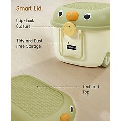 Babyhug Multipurpose Storage Box with Wheels for Kids Animal Theme Pastel Yellow| Toy Storage Organizer with Pull Along Handle| Clip Lock Lid| Use as Ride-On & Building Block Tray| Kids Room Storage