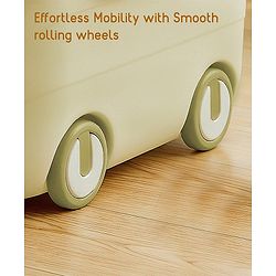 Babyhug Multipurpose Storage Box with Wheels for Kids Animal Theme Pastel Yellow| Toy Storage Organizer with Pull Along Handle| Clip Lock Lid| Use as Ride-On & Building Block Tray| Kids Room Storage