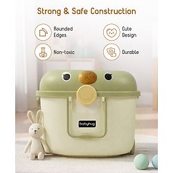 Babyhug Multipurpose Storage Box with Wheels for Kids Animal Theme Pastel Green| Toy Storage Organizer with Pull Along Handle| Clip Lock Lid| Use as Ride-On & Building Block Tray| Kids Room Storage