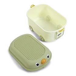 Babyhug Multipurpose Storage Box with Wheels for Kids Animal Theme Pastel Green| Toy Storage Organizer with Pull Along Handle| Clip Lock Lid| Use as Ride-On & Building Block Tray| Kids Room Storage