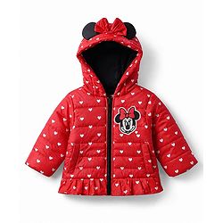Babyhug Disney Woven Hoodies with Full Sleeves and Minnie Mouse Patch - Red
