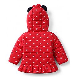 Babyhug Disney Woven Hoodies with Full Sleeves and Minnie Mouse Patch - Red