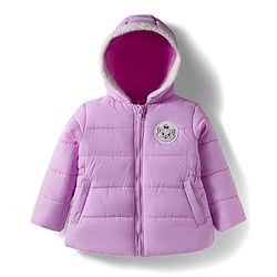 Babyhug Disney Woven Full Sleeves Hooded Padded Winter Jacket With Marie Badge - Lavender