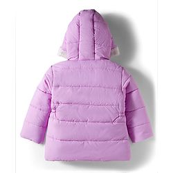 Babyhug Disney Woven Full Sleeves Hooded Padded Winter Jacket With Marie Badge - Lavender