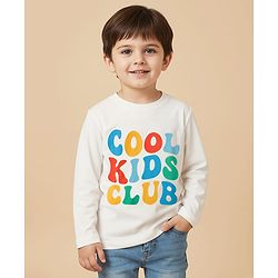 Babyhug 100% Cotton Knit Full Sleeves T-Shirt with Kool Kids Clubs Text Print - Offwhite