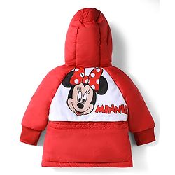 Babyhug Disney Woven Full Raglan Sleeves Hooded Padded Jacket with Minnie Mouse Print - Red