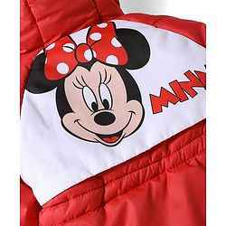 Babyhug Disney Woven Full Raglan Sleeves Hooded Padded Jacket with Minnie Mouse Print - Red