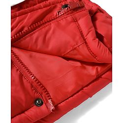 Babyhug Disney Woven Full Raglan Sleeves Hooded Padded Jacket with Minnie Mouse Print - Red