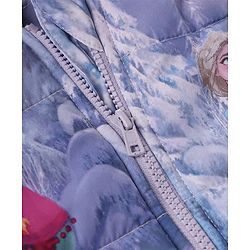 Babyhug Disney Woven Full Sleeves Padded Hooded Winter Jacket With Elsa & Anna Graphic - Purple