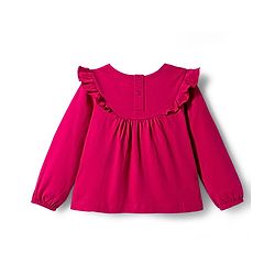 Babyhug 100% Cotton Single Jersey Knit Full Sleeves Top with Frill Detailing & Floral Embroidery -  Red