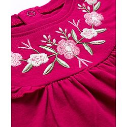 Babyhug 100% Cotton Single Jersey Knit Full Sleeves Top with Frill Detailing & Floral Embroidery -  Red