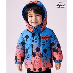 Babyhug Disney Woven Ombre Winter Jacket with Full Sleeves and Mickey Mouse Graphic - Blue